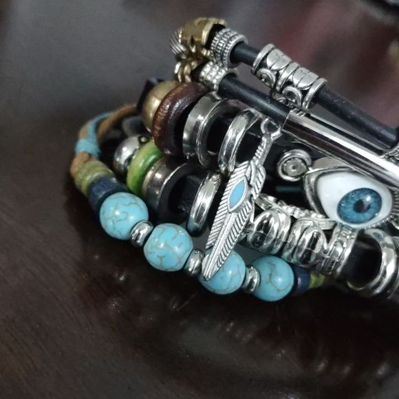 Women's Silvertone Multicolored Beaded Adjustable Slider Bracelet with Evil Eye - Picture 2 of 7